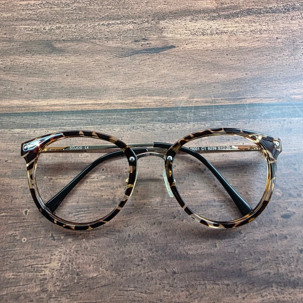 Sojos SJ9001 Tortoise Gold Round Blue Light Blocking Glasses Unisex SJ9001 C1‎
